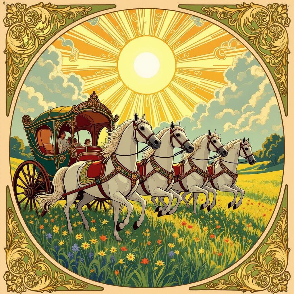 Art Nouveau Carriages Pulled by Singing Horses