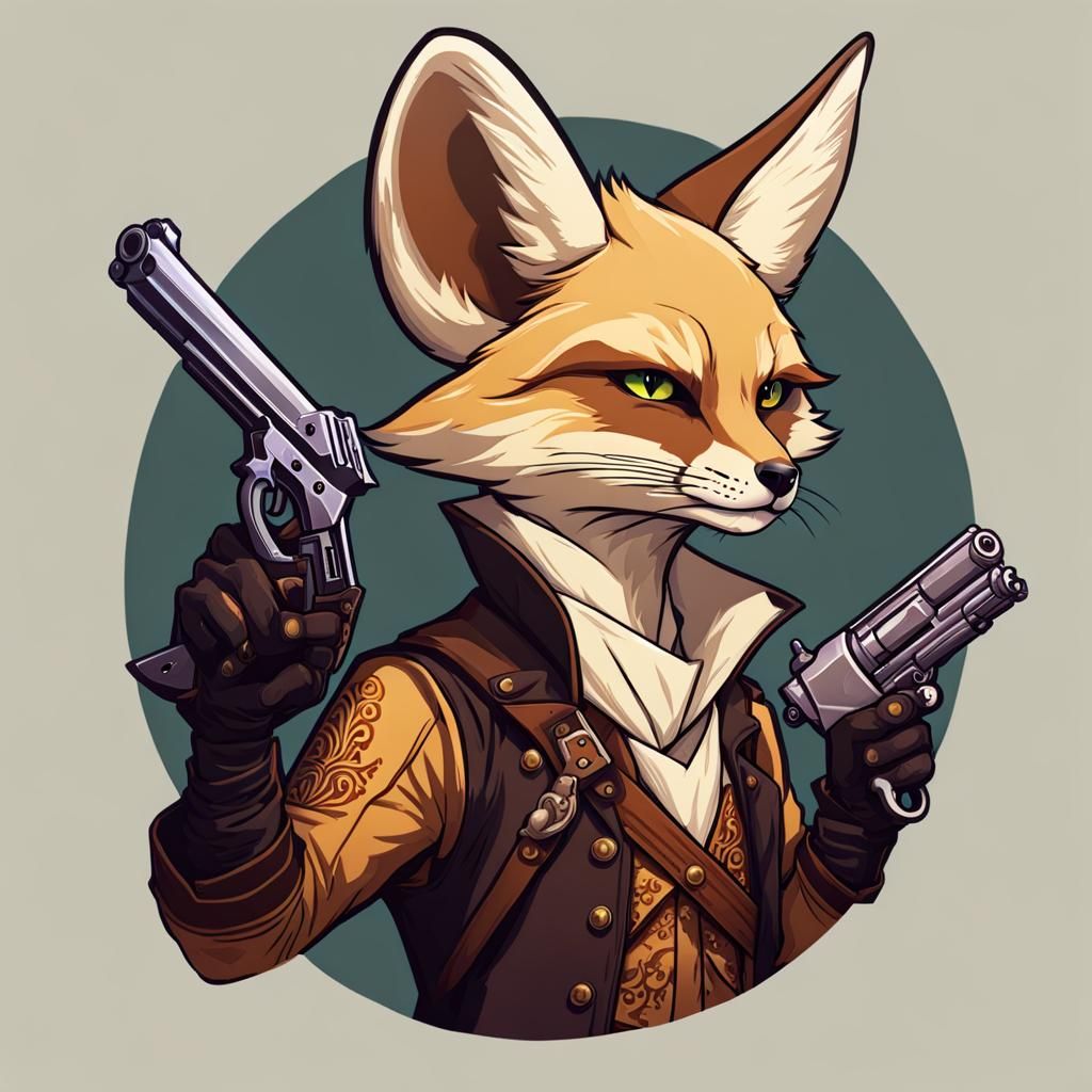 Tabaxi Fennec Fox Gunslinger with Revolver