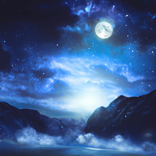 Ethereal Night Sky Landscape with Large Moon