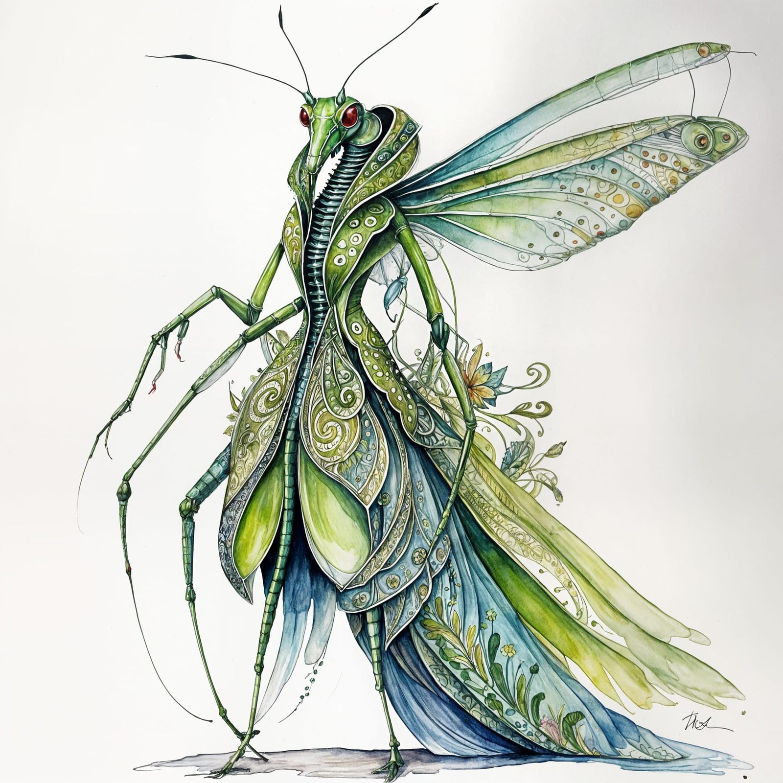 Praying Mantis Walks Catwalk in Haute Couture