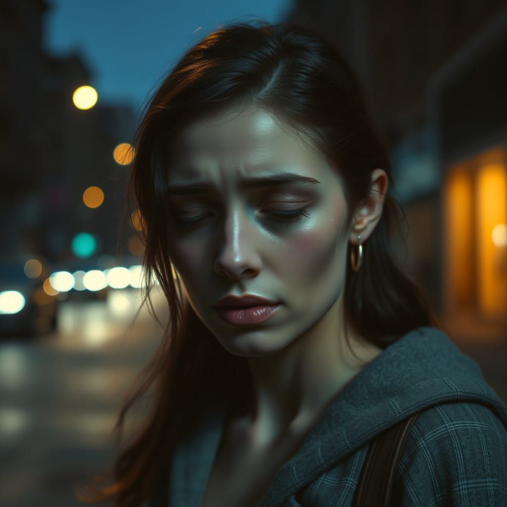 Melancholic Woman in a Dystopian Evening
