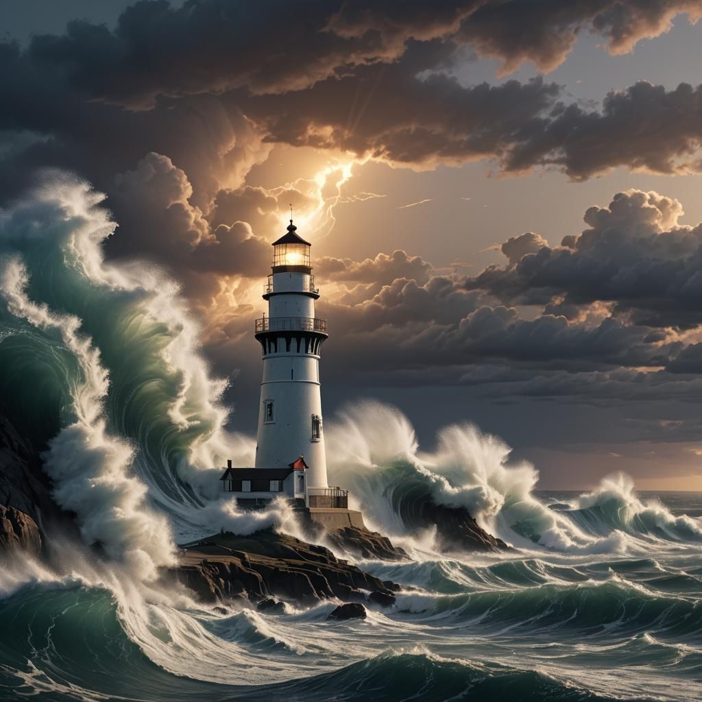 Lighthouse Under Twilight Attack: Detailed Matte Painting
