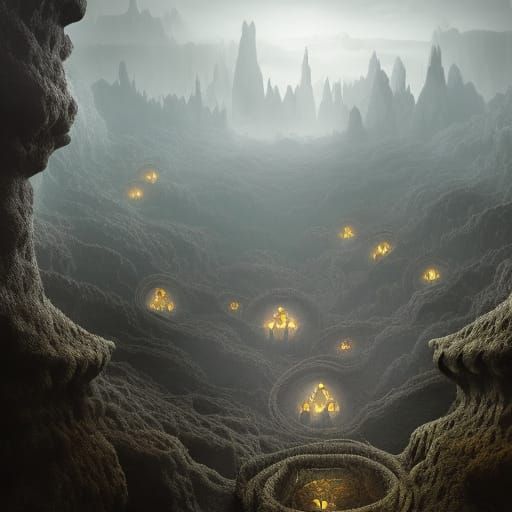 Dark Cavern Maze with Gems: Digital Matte Painting