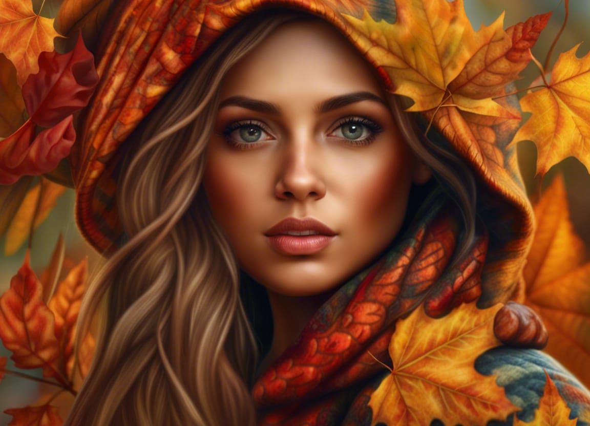 Autumnal October Woman: Hyperrealistic 8K Portrait