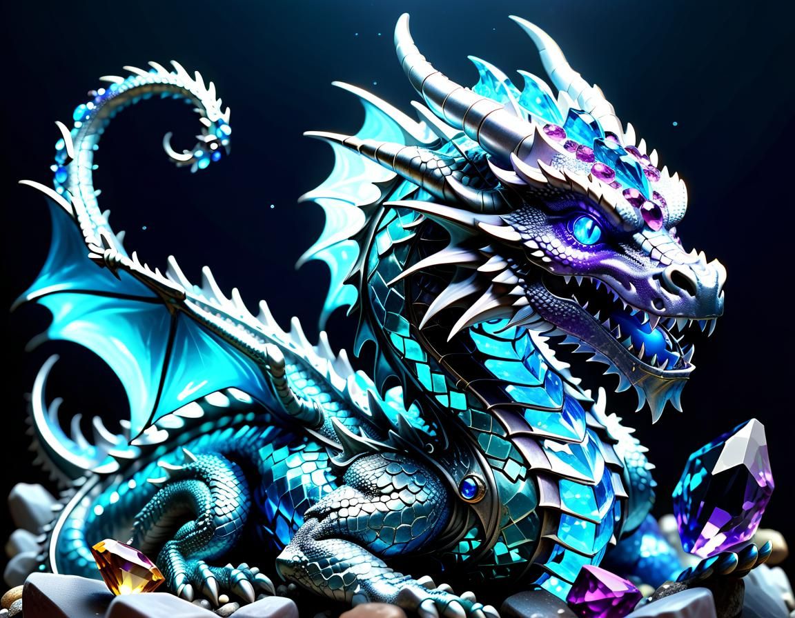 Bioluminescent Crystal Dragon in Dark Fantasy Style