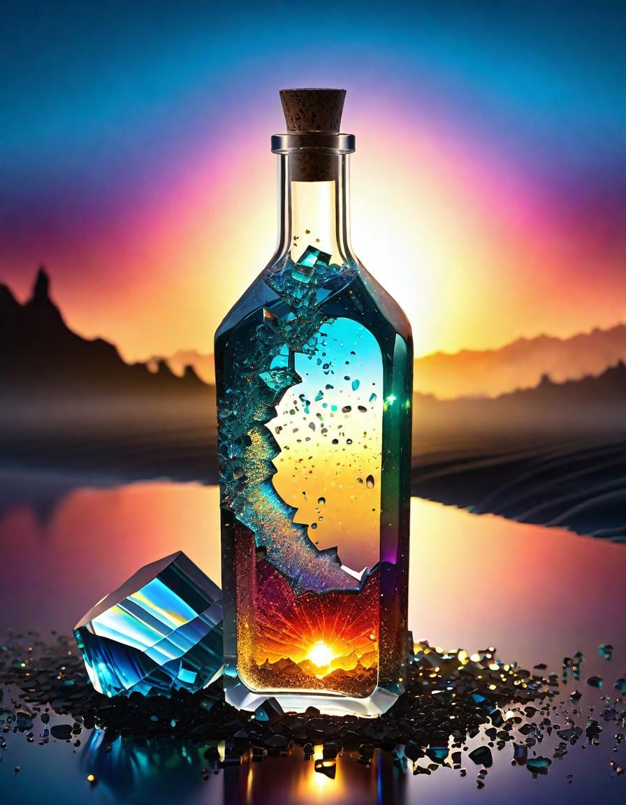 Cracked Bottle of Magical Elements: Liquid Splash Art