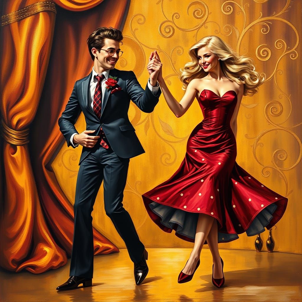 Vibrant Rockabilly Scientist Dances with Blonde Beauty in Dr...