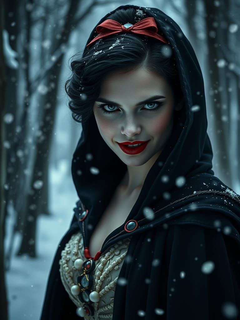 Snow White's Evil Grin in a Winter Forest