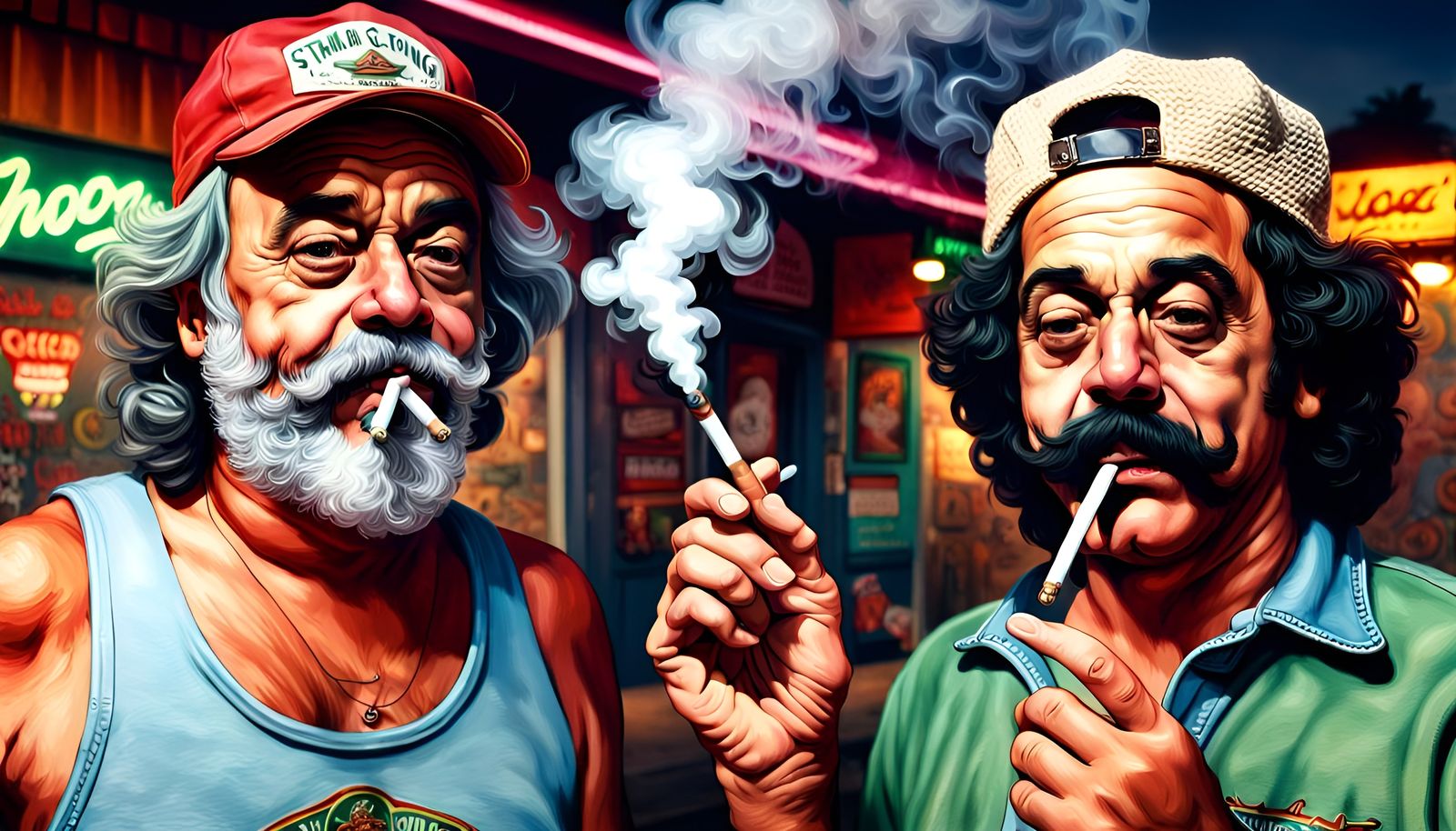 Cheech and Chong in Retro Hyperrealism