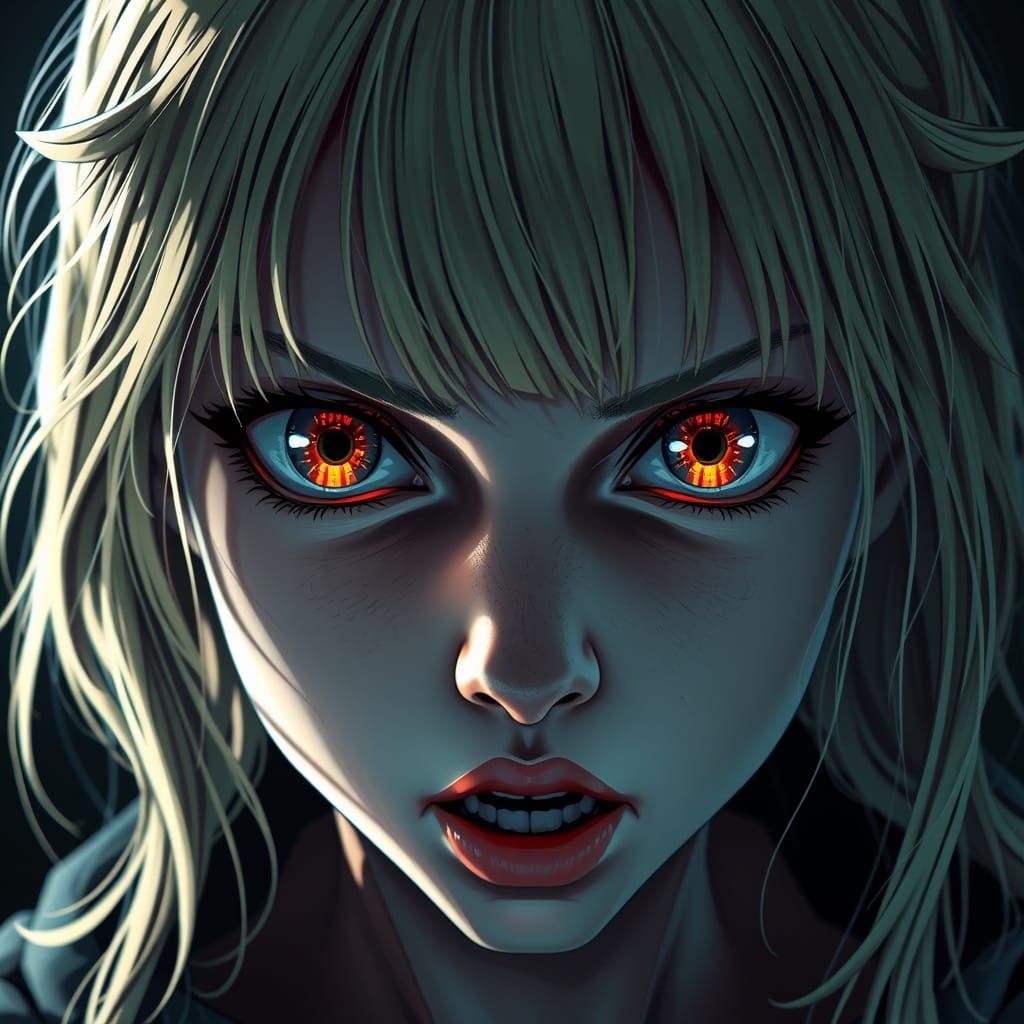 Eerie 3D Anime Portrait of a Young Blonde Girl
