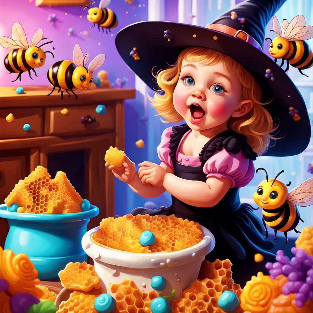 Baby Witch with Honeycomb in Candy Art Style