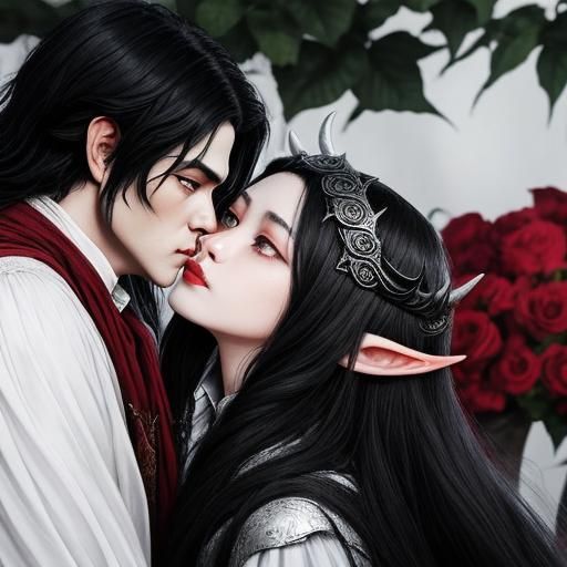 Romantic Kiss Between Demon King and Elf Queen