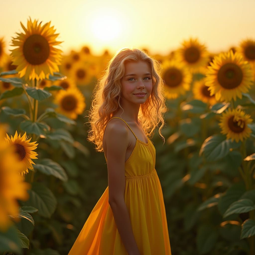 Girl in Sunflowers: Fantasy Concept Art in 8k