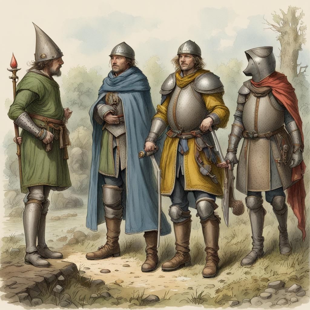 Medieval Adventuring Party: Minimalist Book Illustration