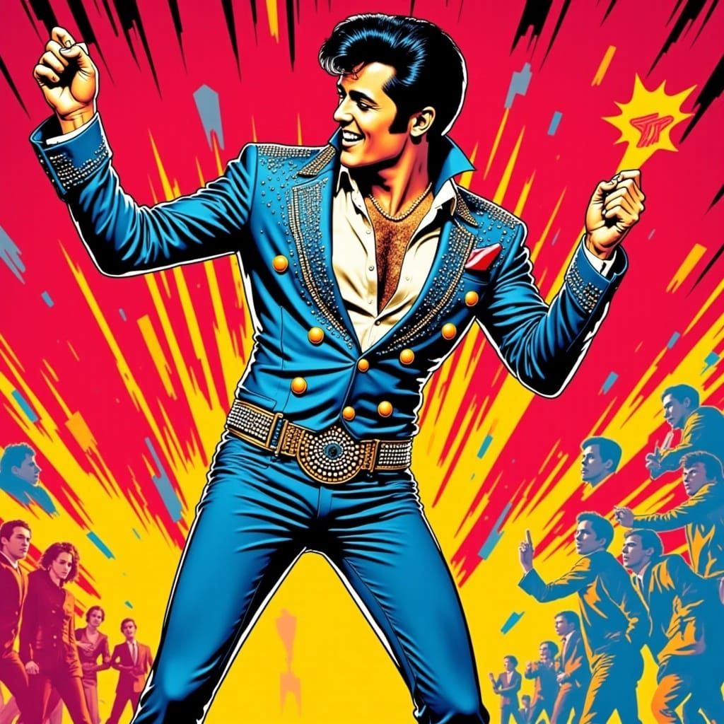 Elvis Presley Shaking Hips in Pop Art Style