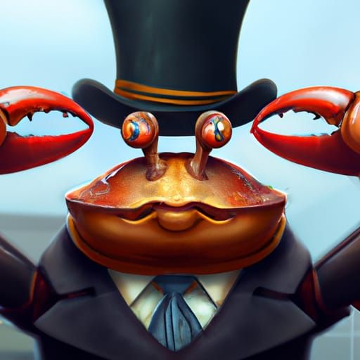 Crab Portrait with Top Hat in 3D