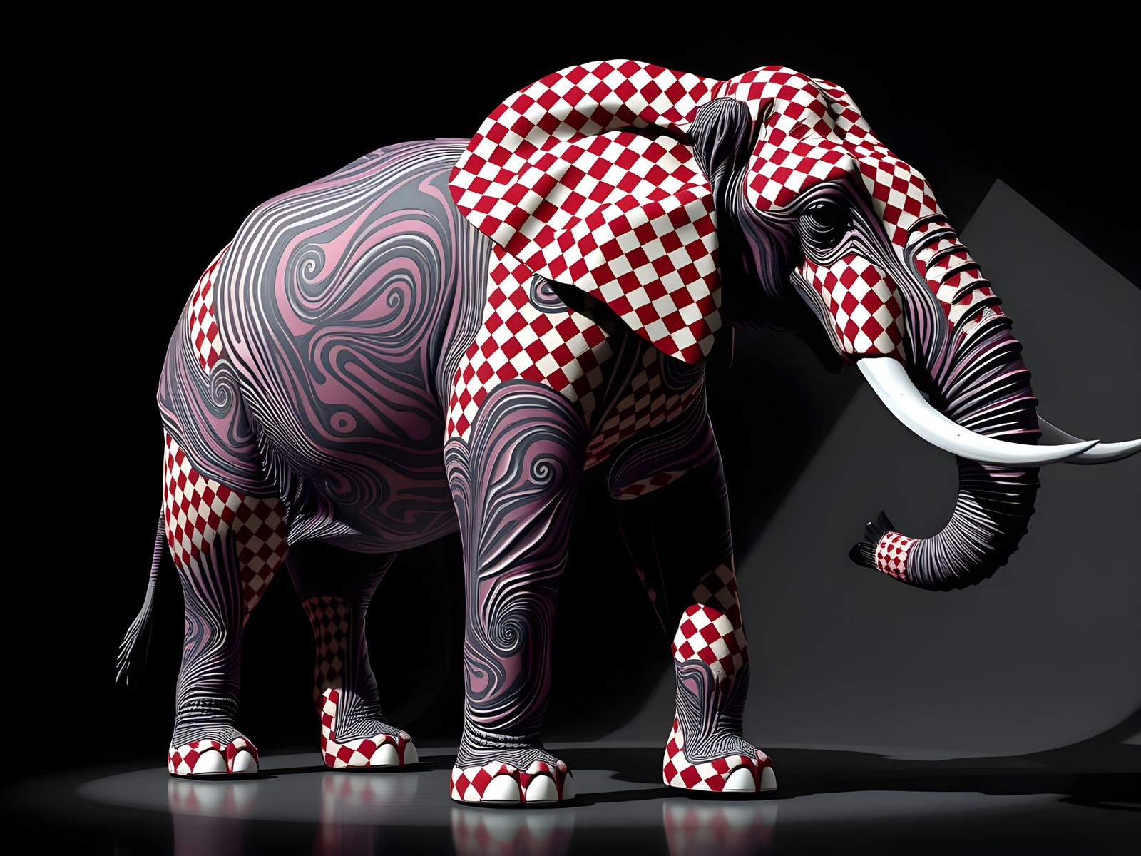 Hyperrealistic Elephant with Gingham Skin in Dramatic Light