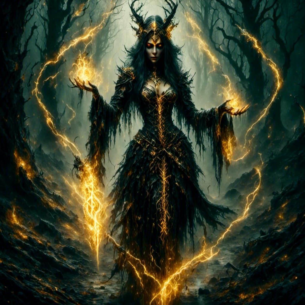 Witchcraft in Dark Forest with Glowing Runes