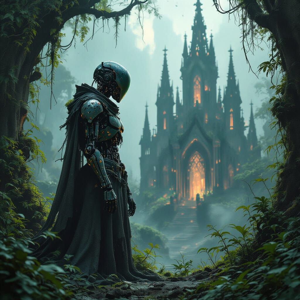 Android Silhouette in Gothic Bone Cathedral