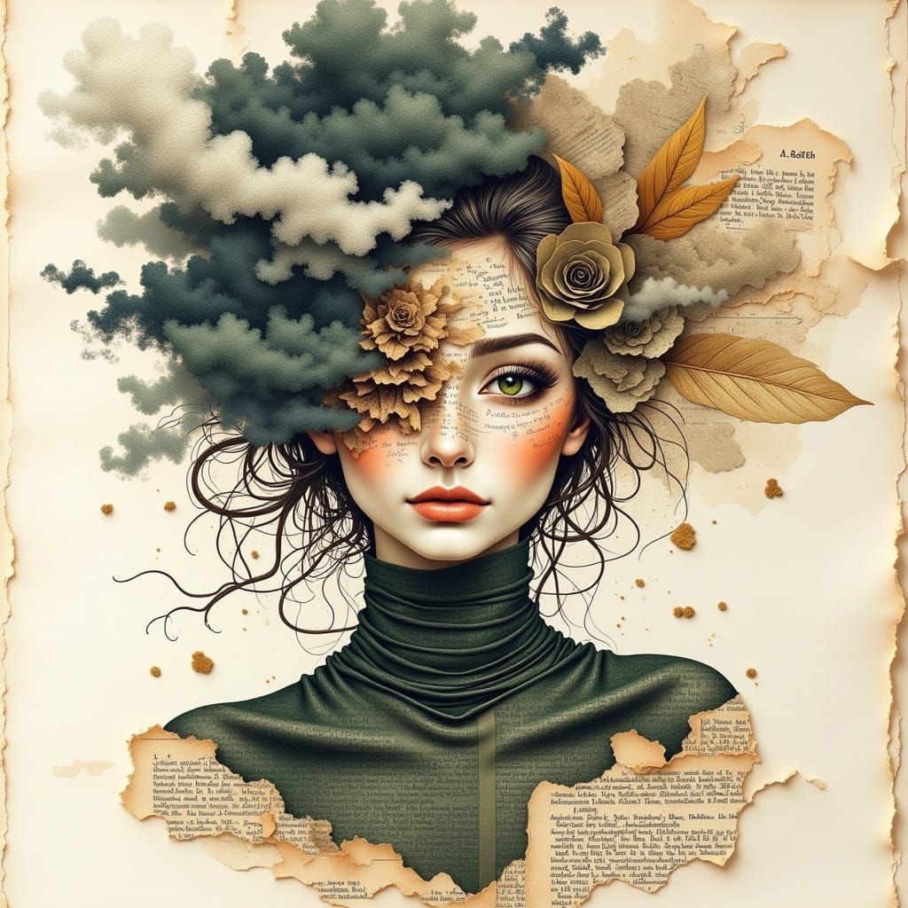 Gorgeous Woman in Mixed Media Galactic Double Exposure