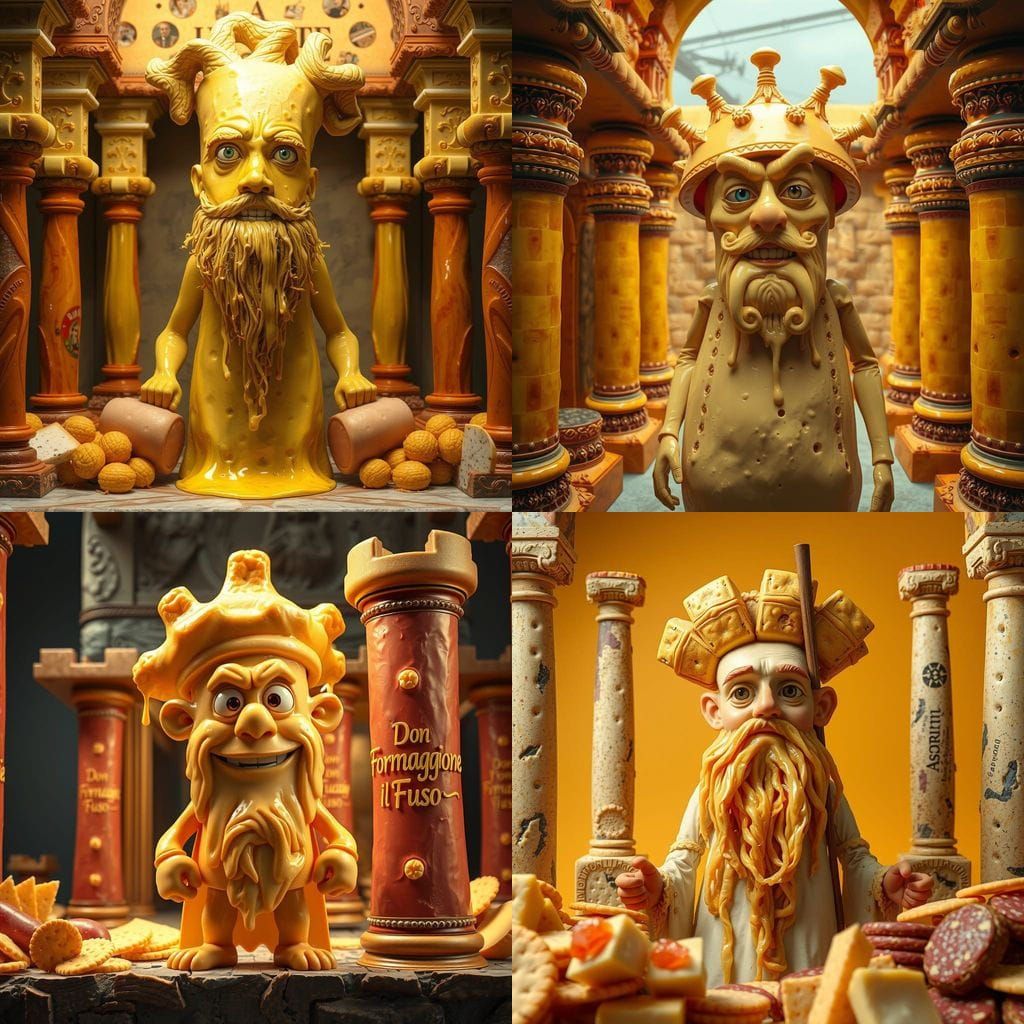 Hyperrealistic Cheese Character in Italian Kitchen