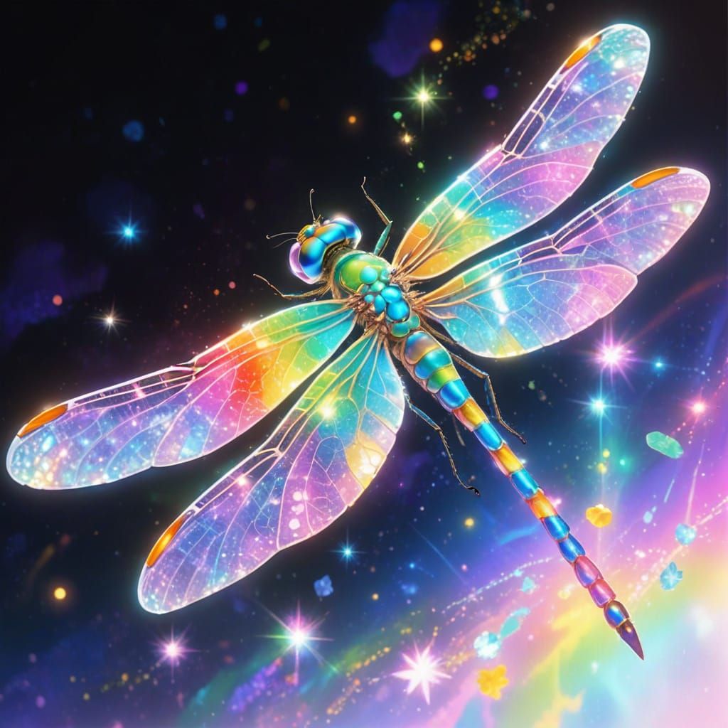 Holographic Dragonfly Amidst Vibrant Foliage