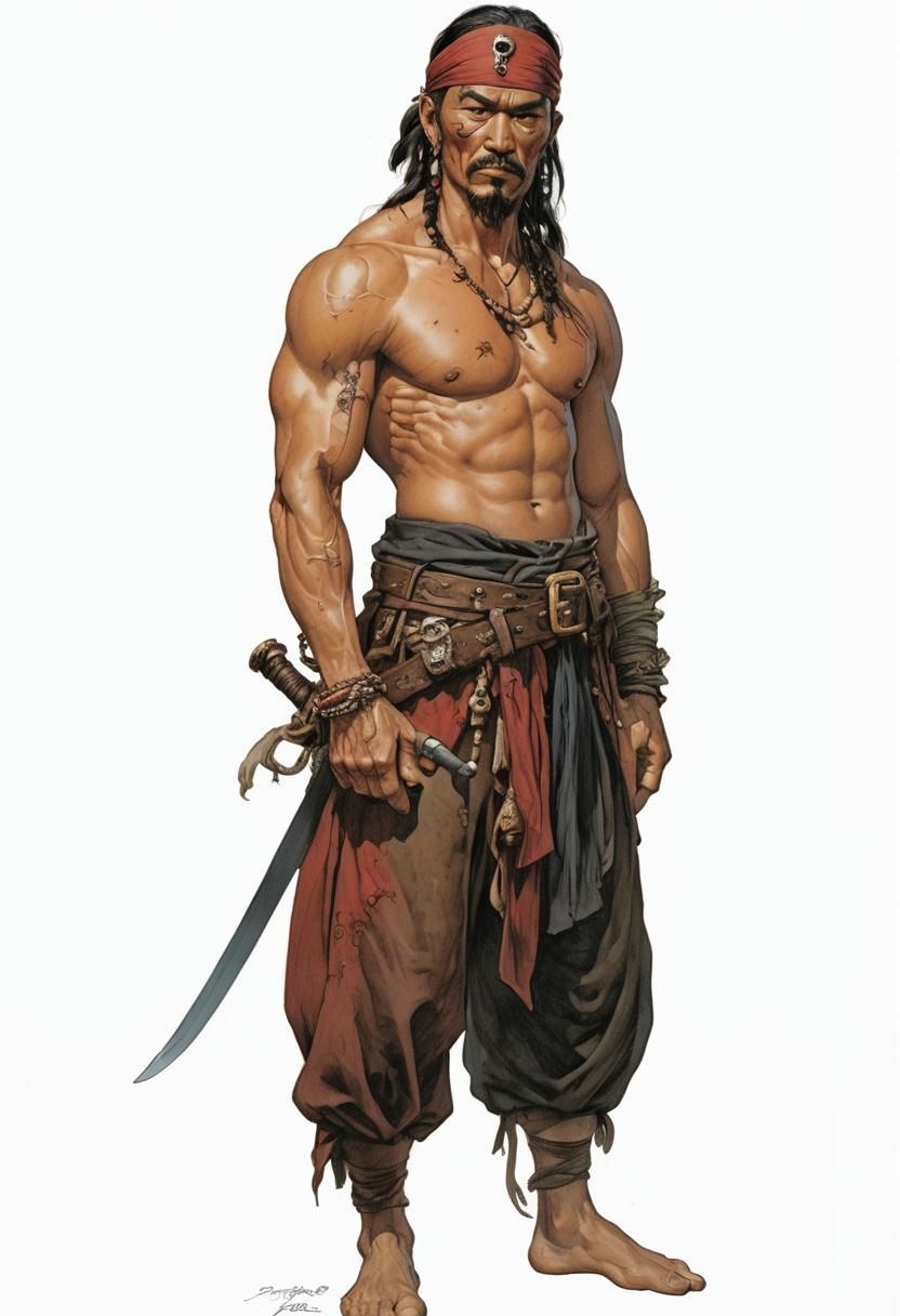 Detailed Asian Pirate Illustration in Fantasy Art Style
