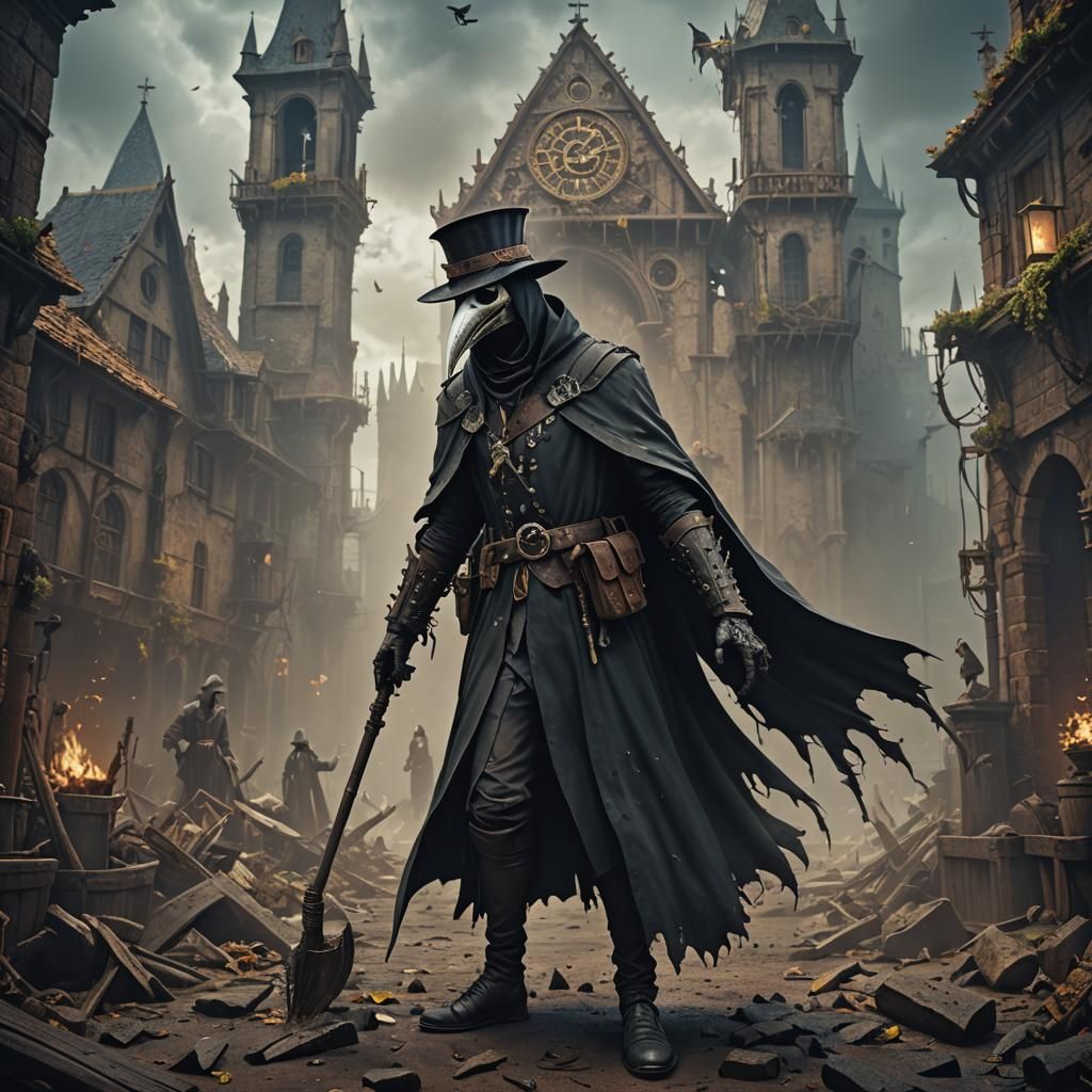 Detailed Plague Doctor Matte Painting in Deep Color