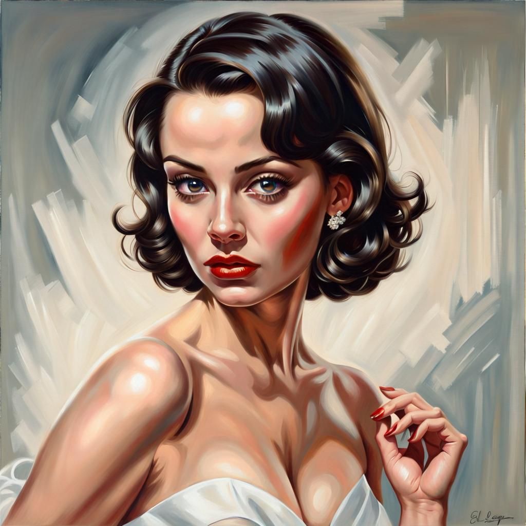 Glamorous Woman in White Gown: Oil Portrait