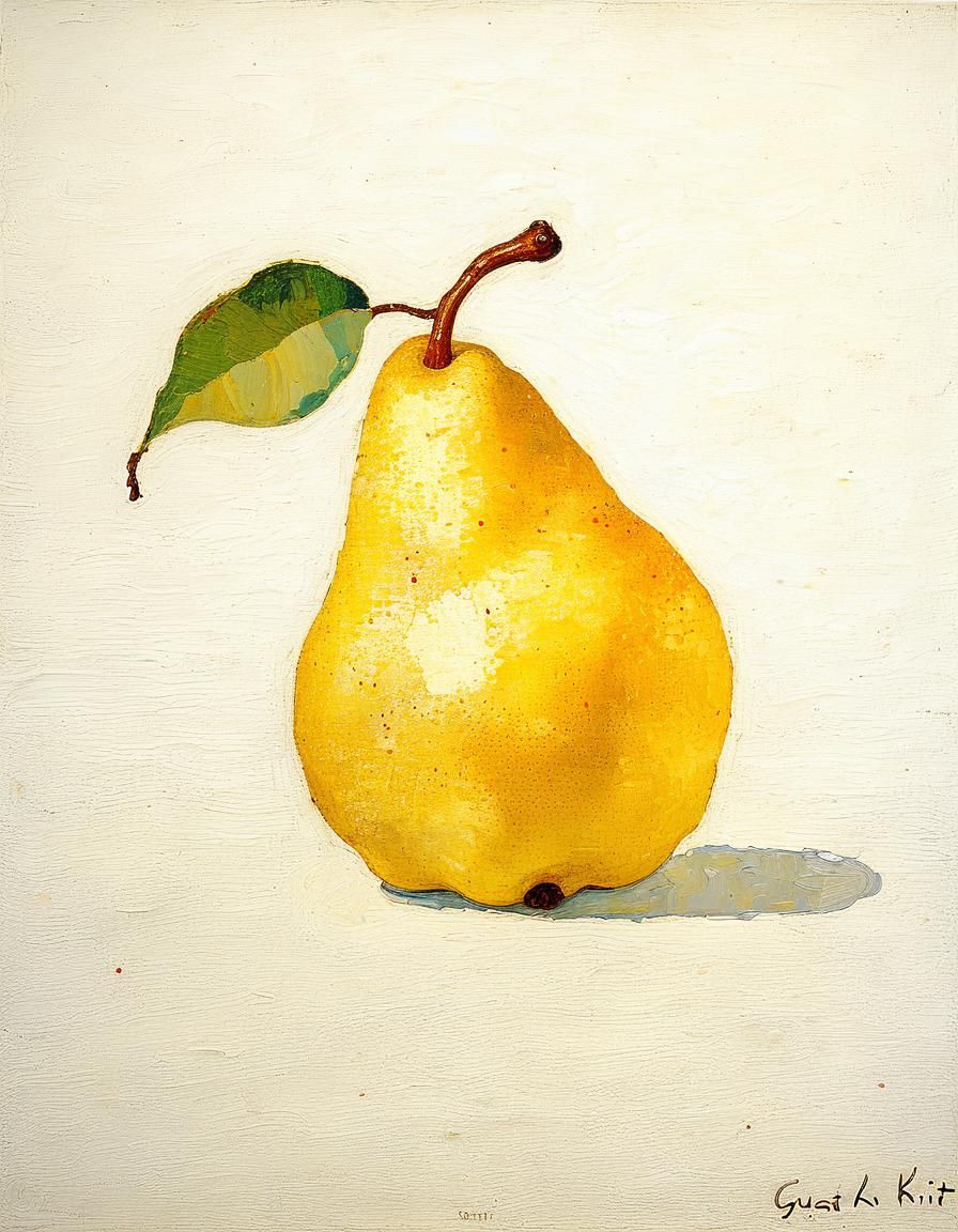 Yellow Pear in Klimt Style with Gold Leaf