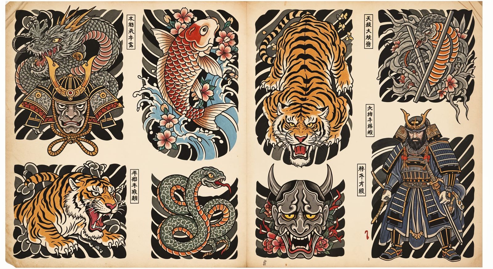 Japanese Yakuza Tattoo Flash Sheet in Traditional Style