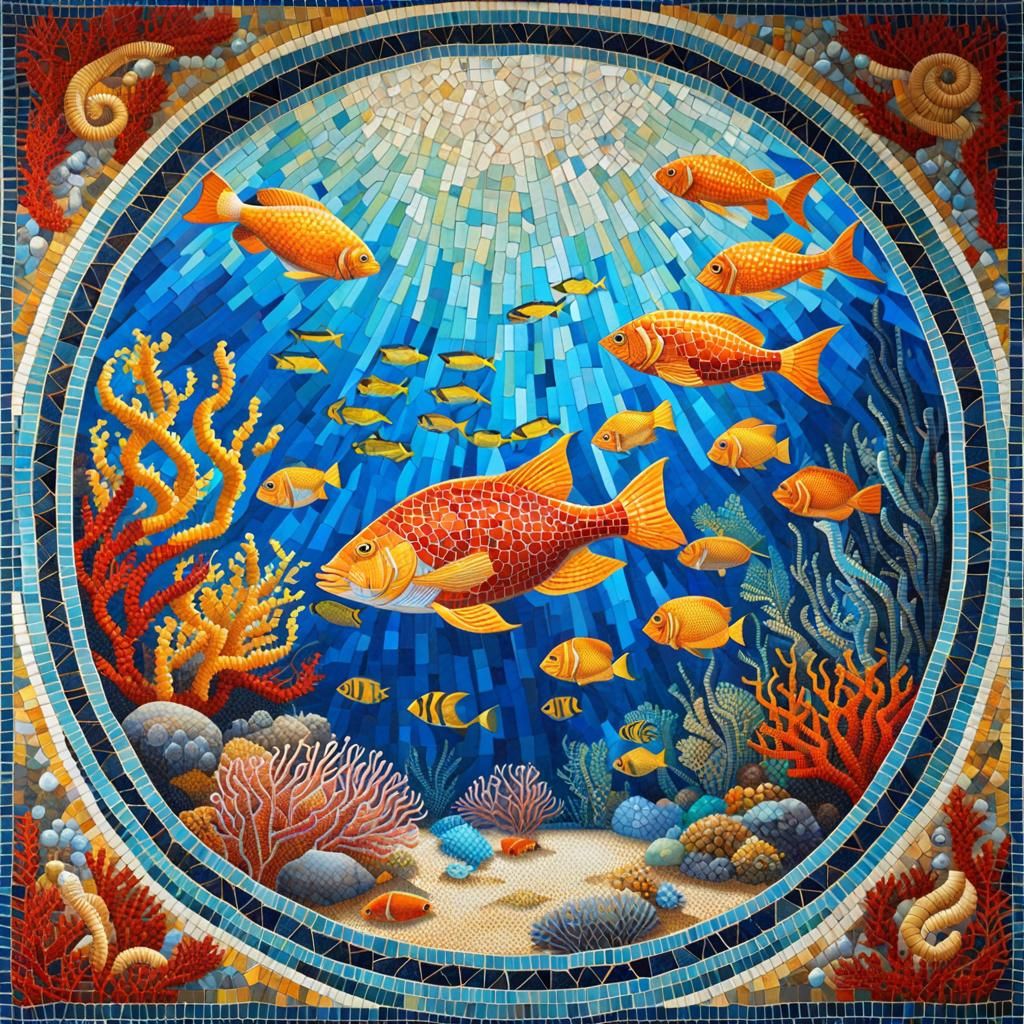Vibrant Marine Life Mosaic Art Undersea Palace