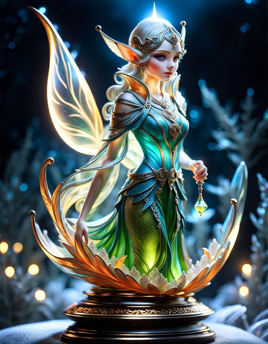 Enamel Glass Elf Figurine in Moonlight: Digital Art