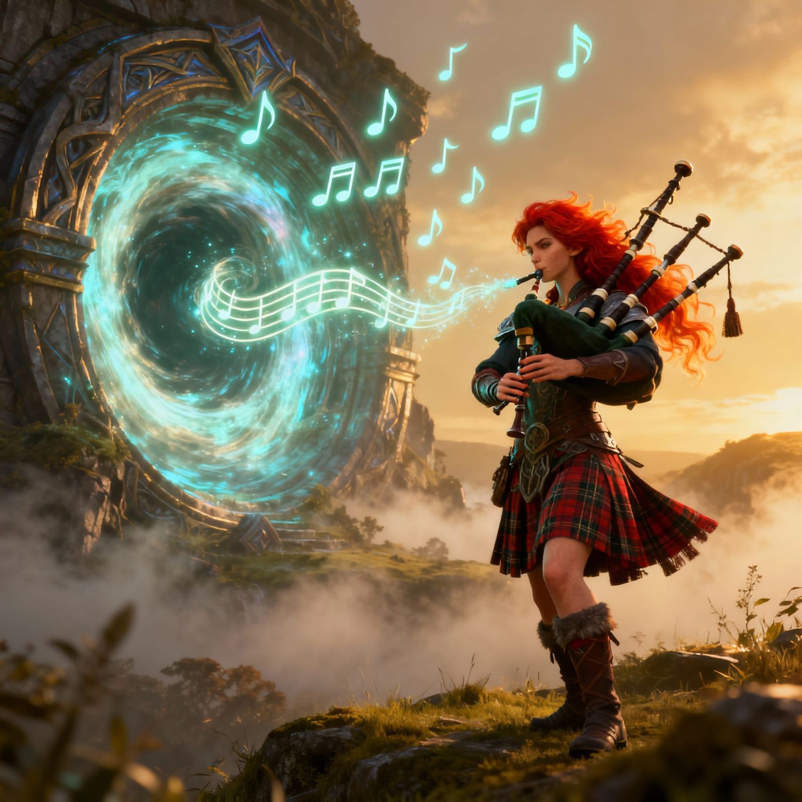 Highlander Femme Fatale Plays Bagpipes, Opens Magical Portal