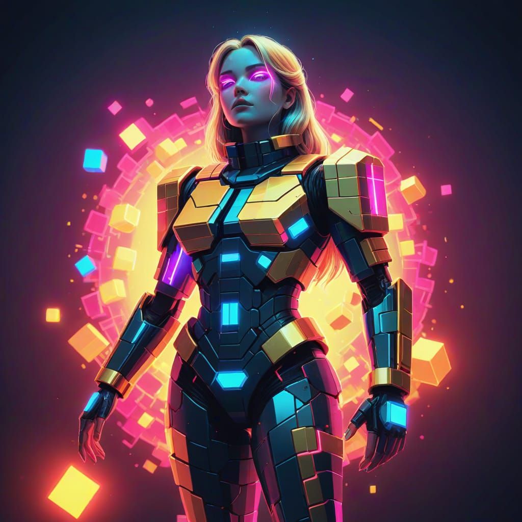 Pixel Art Woman in Neon Glow