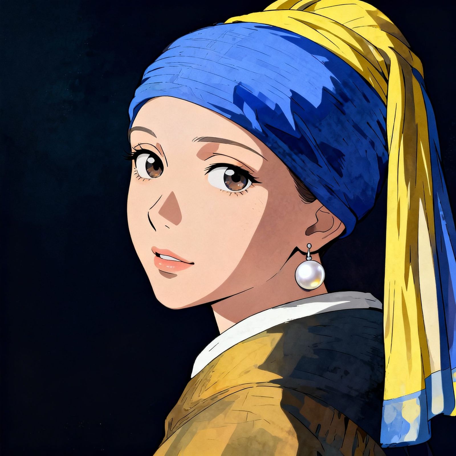 Anime Girl with Pearl Earring in Vermeer Style