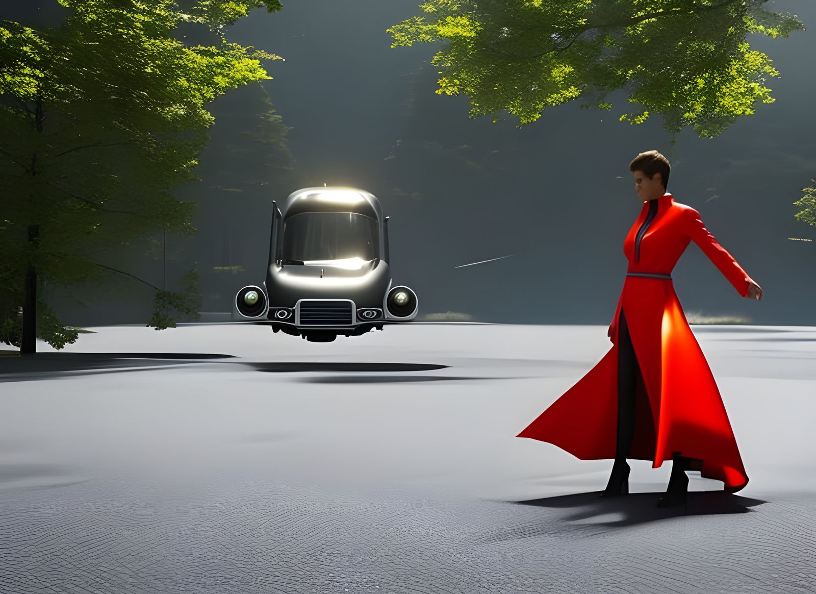 Absurdly Futuristic Three-Seater Car: Photorealistic 3D Rend...