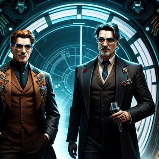 Retro-Futurist Researchers in Art Nouveau Style