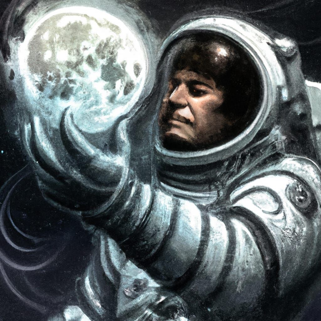 Astronaut Conjuring Runic Moon: Hyperrealistic Portrait