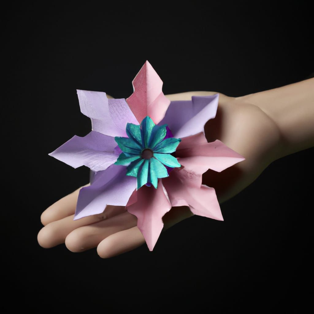 Hyperrealistic Hand Holding Intricate Origami Flower