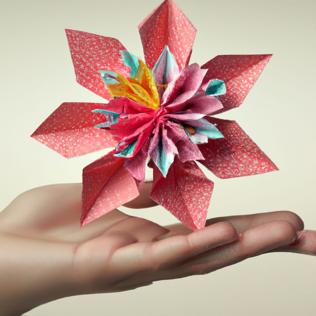 Hyperrealistic Hand Holding Intricate Origami Flower