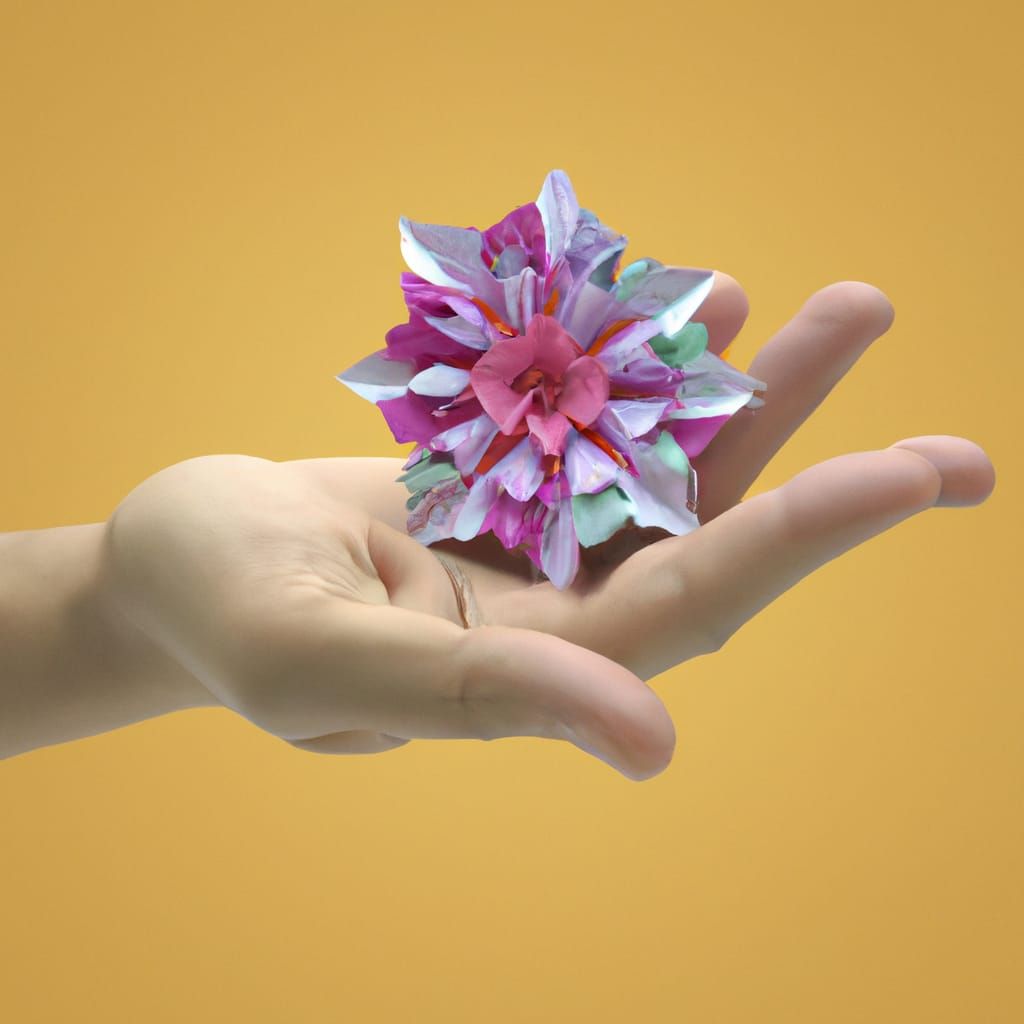 Hyperrealistic Hand Holding Origami Flower in Digital Art