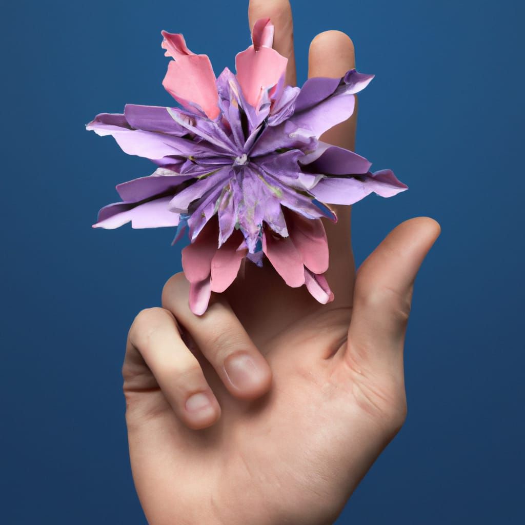 Hyperrealistic Hand Holding Intricate Origami Flower