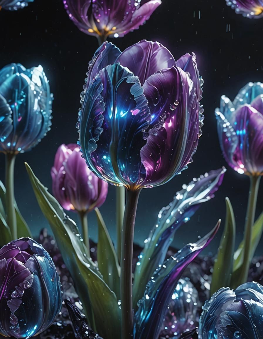 Luminescent Iridescent Crystal Tulip in Digital Painting