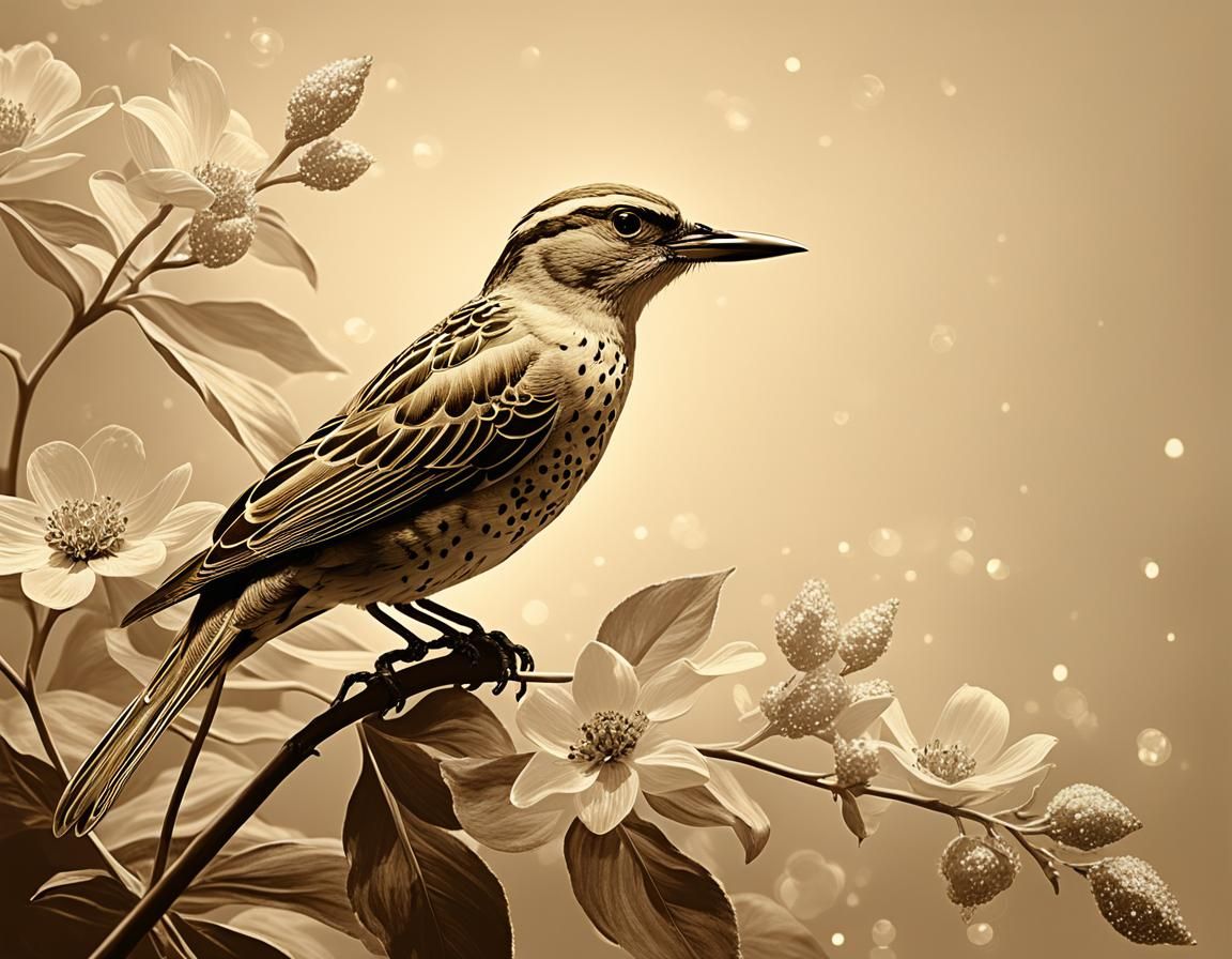 Ethereal Summer Bird in Floral Art Style