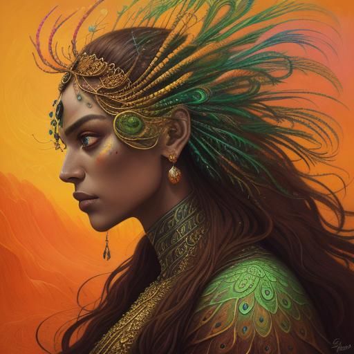 Dragon Peacock Woman in Abstract Expressionism Style