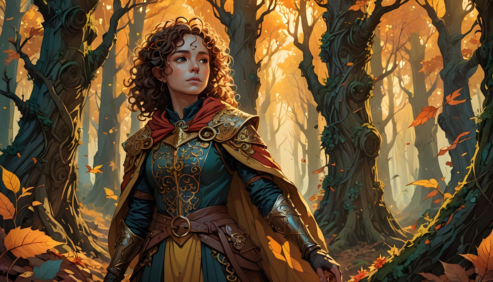 Ethereal Autumn Forest Scene in Vibrant Colors