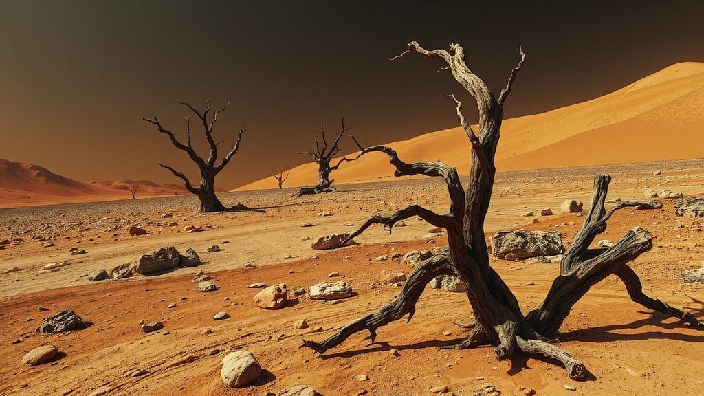 surface of mars with old dead trees