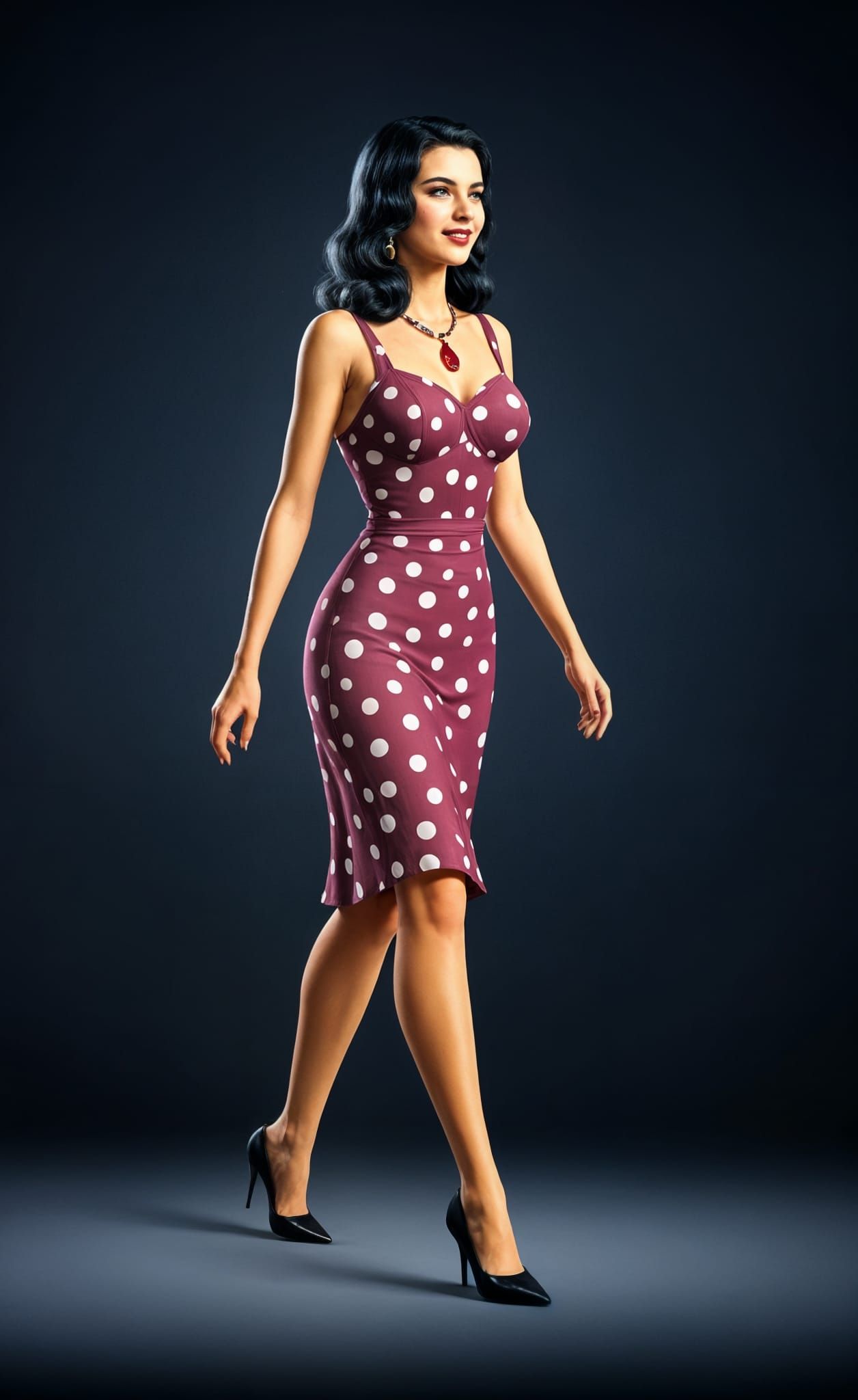 Vintage Glam Pin-Up Girl in Dark Pink Dress