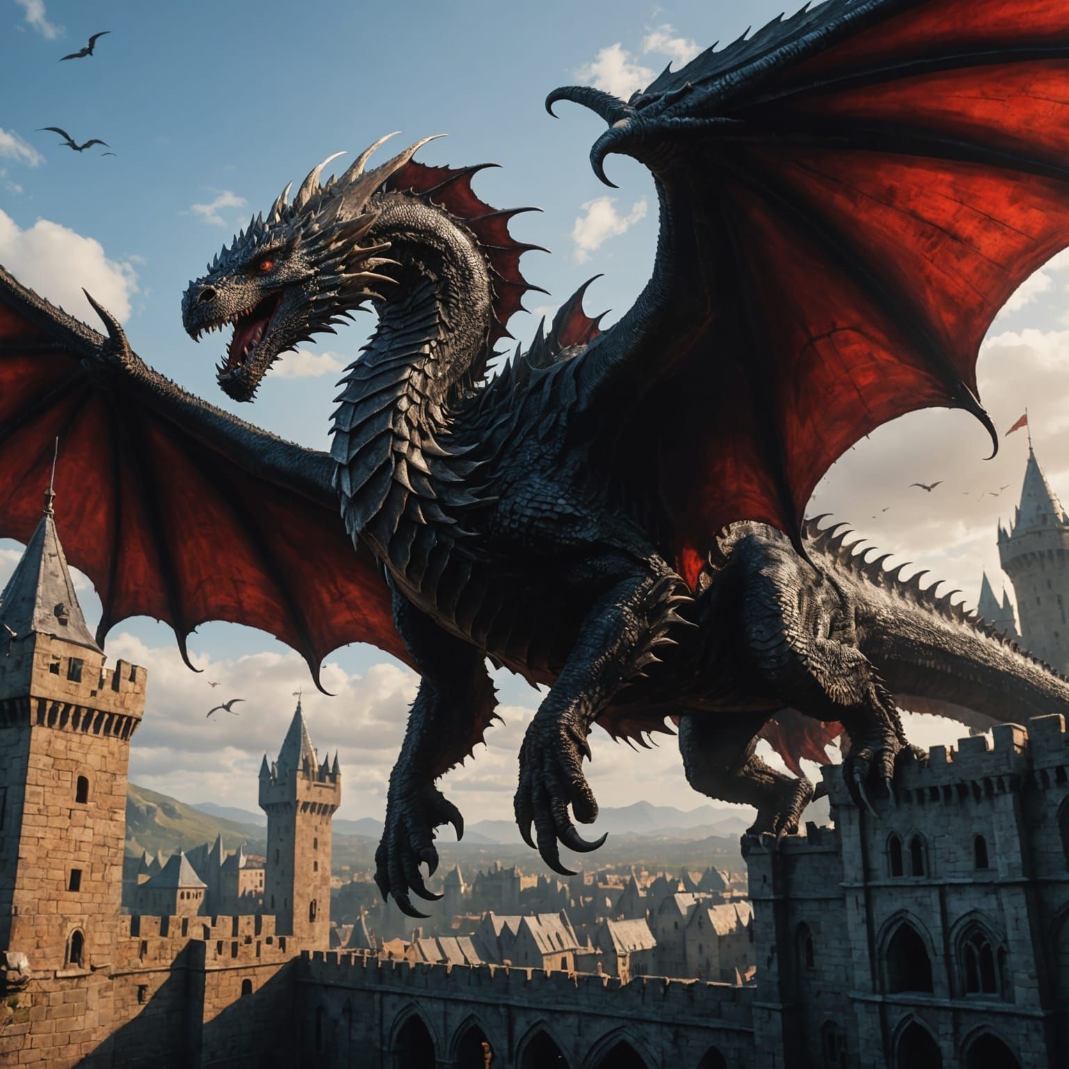 Balerion the Black Dread Soars Above Red Keep